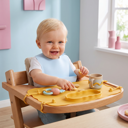 Rutschfeste Silikon Baby Tischmatte mit Saugnapf und Anti-Fall Seil