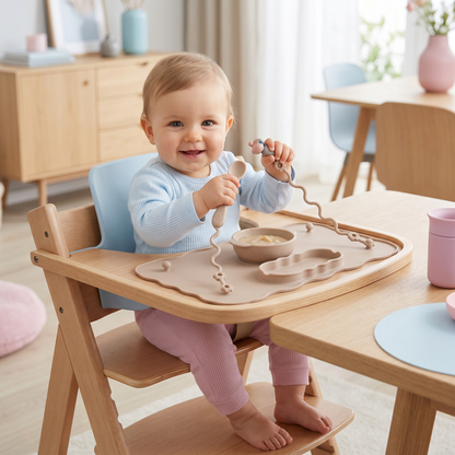 Rutschfeste Silikon Baby Tischmatte mit Saugnapf und Anti-Fall Seil