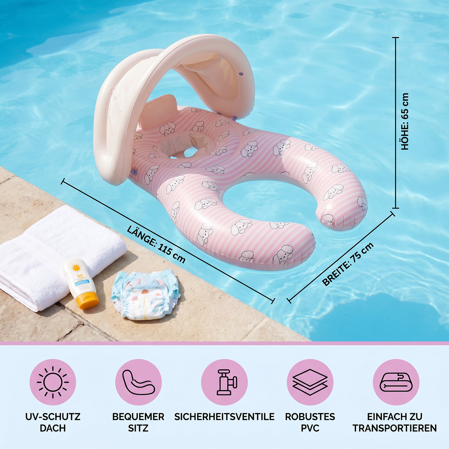 Aufblasbarer Eltern Baby Schwimmring mit Sonnendach
