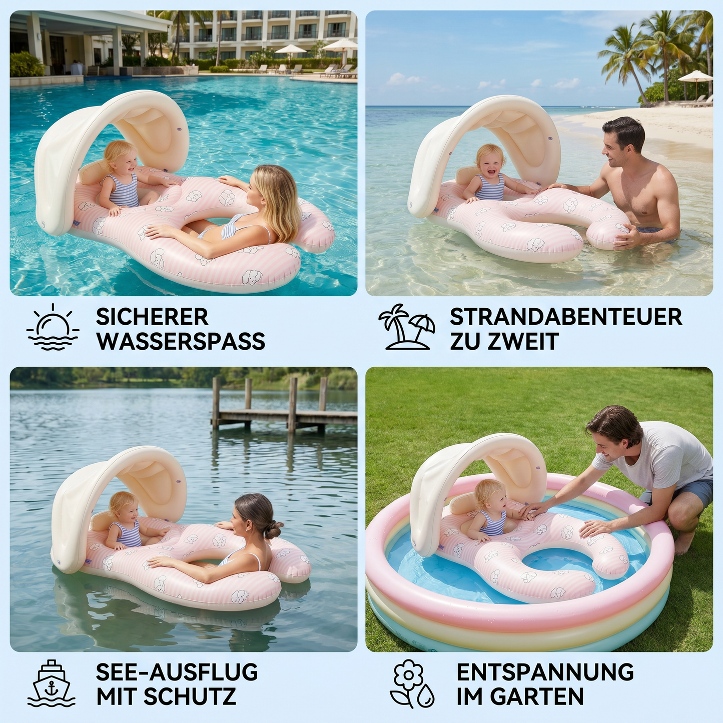 Aufblasbarer Eltern Baby Schwimmring mit Sonnendach