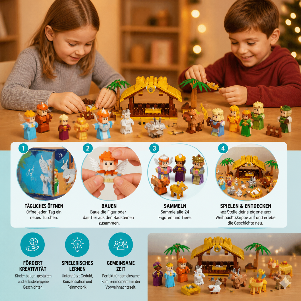 Weihnachtskrippen-Baustein-Adventskalender für Kinder