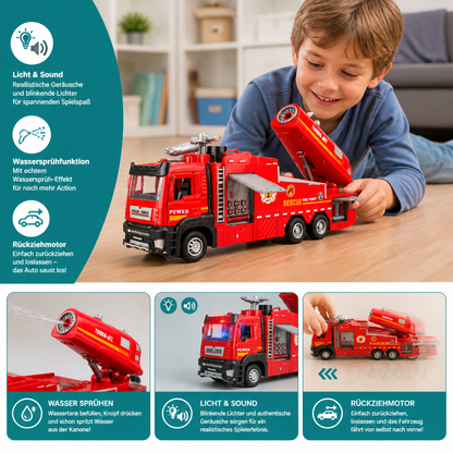 Feuerwehrauto mit Rückziehmotor, Wassersprühfunktion, Licht & Sound