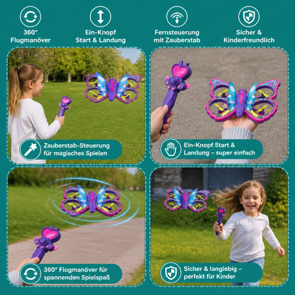 Magisches leuchtendes Schmetterlings-Quadcopter-Spielzeug mit Zauberstab-Steuerung