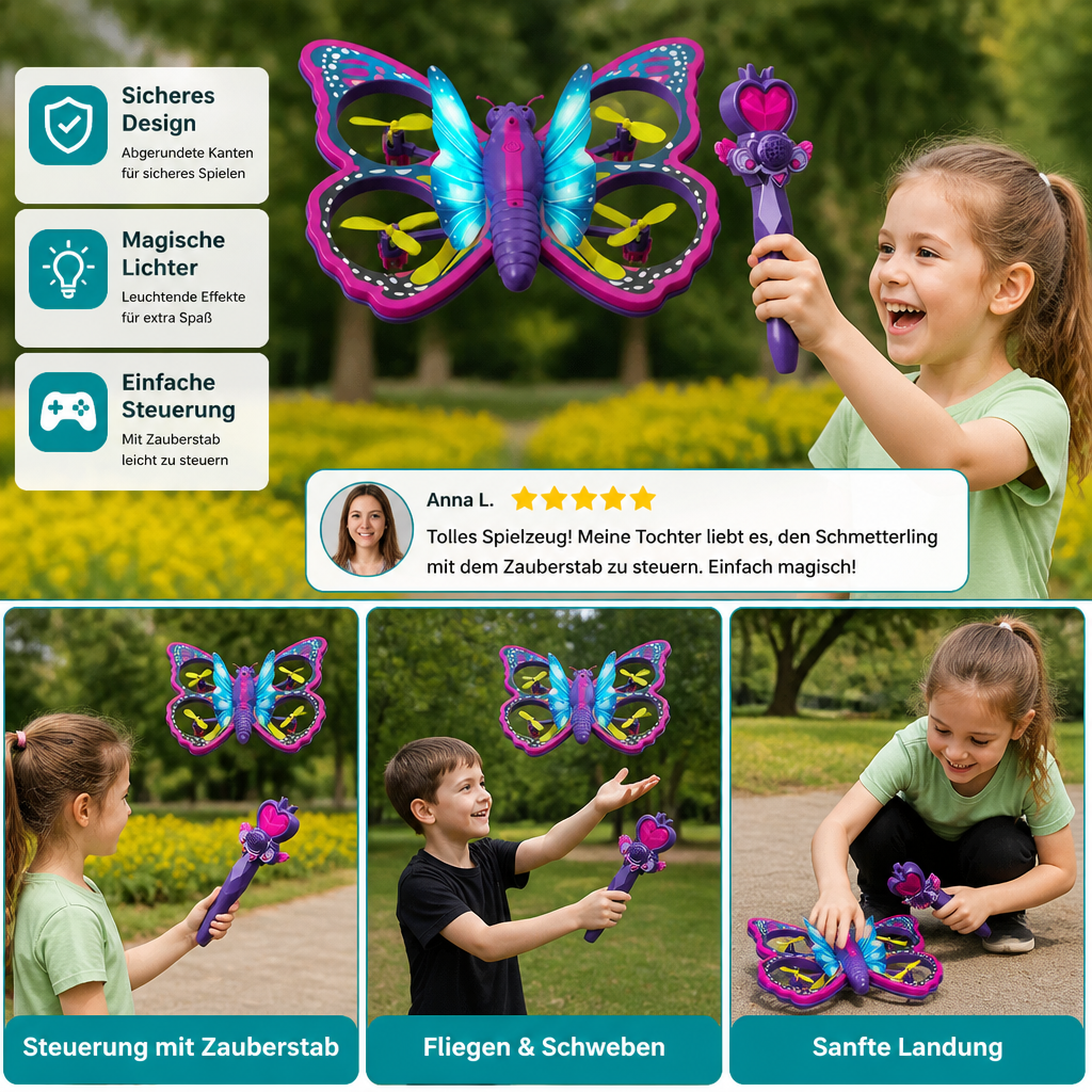 Magisches leuchtendes Schmetterlings-Quadcopter-Spielzeug mit Zauberstab-Steuerung