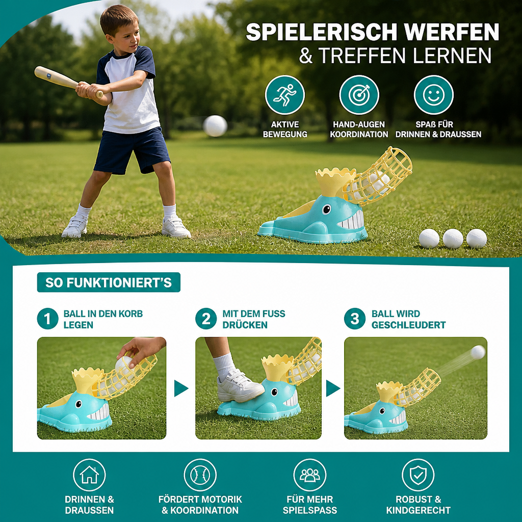Tret-Baseball-Wurfmaschine mit Schläger & Bällen für Kinder