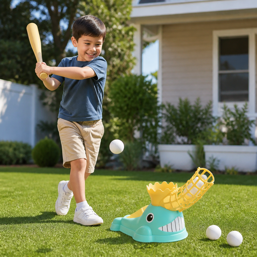 Tret-Baseball-Wurfmaschine mit Schläger & Bällen für Kinder