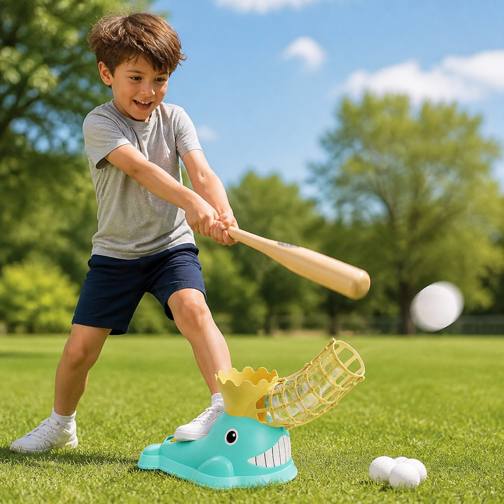 Tret-Baseball-Wurfmaschine mit Schläger & Bällen für Kinder