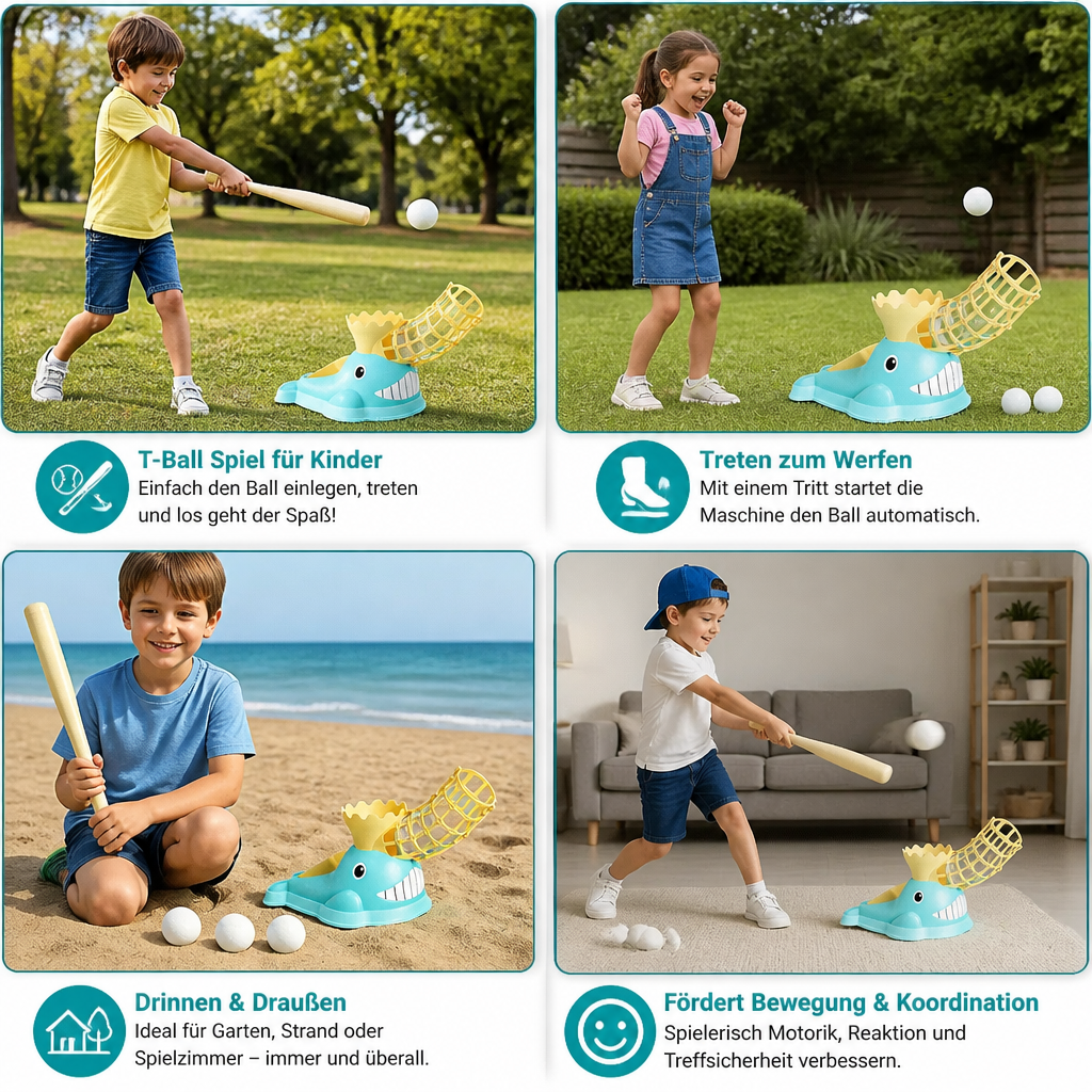 Tret-Baseball-Wurfmaschine mit Schläger & Bällen für Kinder