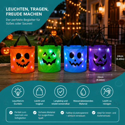 LED-Halloween-Süßigkeiteneimer für Trick-or-Treat – Wiederverwendbare leuchtende Tragetasche