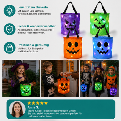 LED-Halloween-Süßigkeiteneimer für Trick-or-Treat – Wiederverwendbare leuchtende Tragetasche