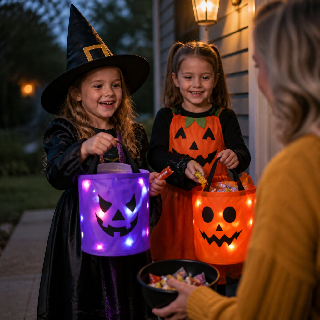 LED-Halloween-Süßigkeiteneimer für Trick-or-Treat – Wiederverwendbare leuchtende Tragetasche