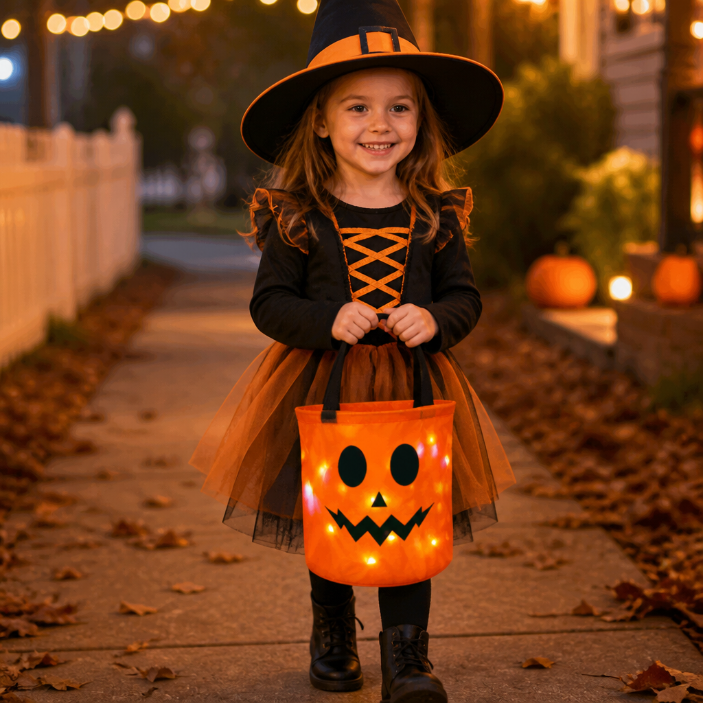 LED-Halloween-Süßigkeiteneimer für Trick-or-Treat – Wiederverwendbare leuchtende Tragetasche