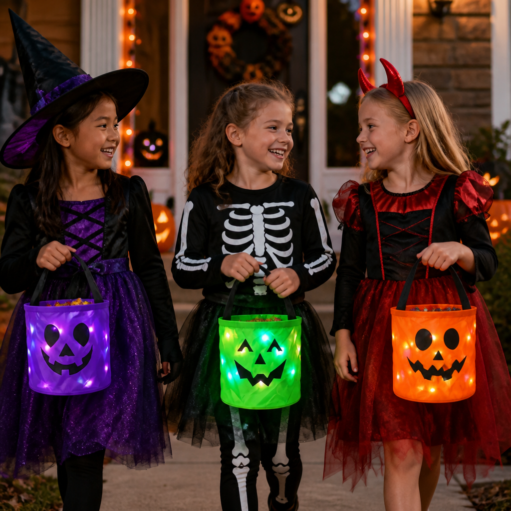 LED-Halloween-Süßigkeiteneimer für Trick-or-Treat – Wiederverwendbare leuchtende Tragetasche