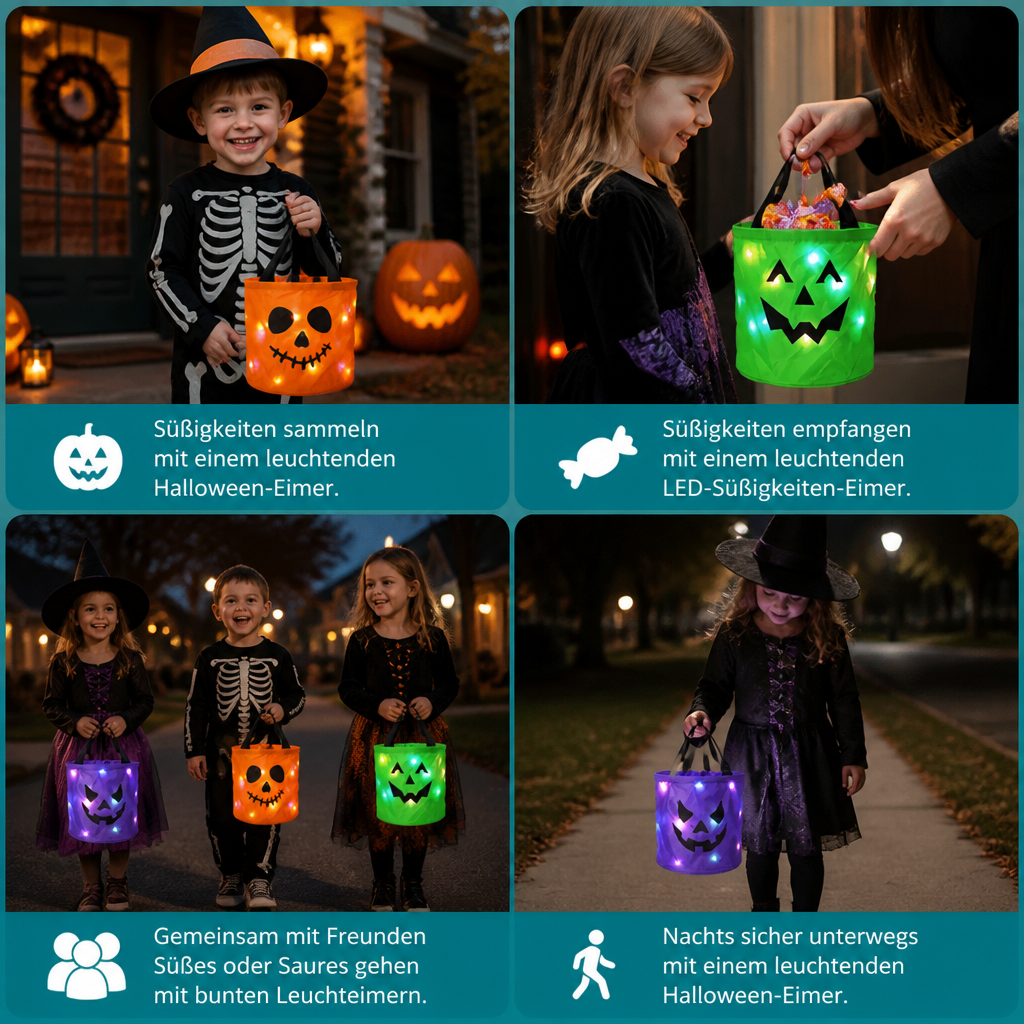 LED-Halloween-Süßigkeiteneimer für Trick-or-Treat – Wiederverwendbare leuchtende Tragetasche