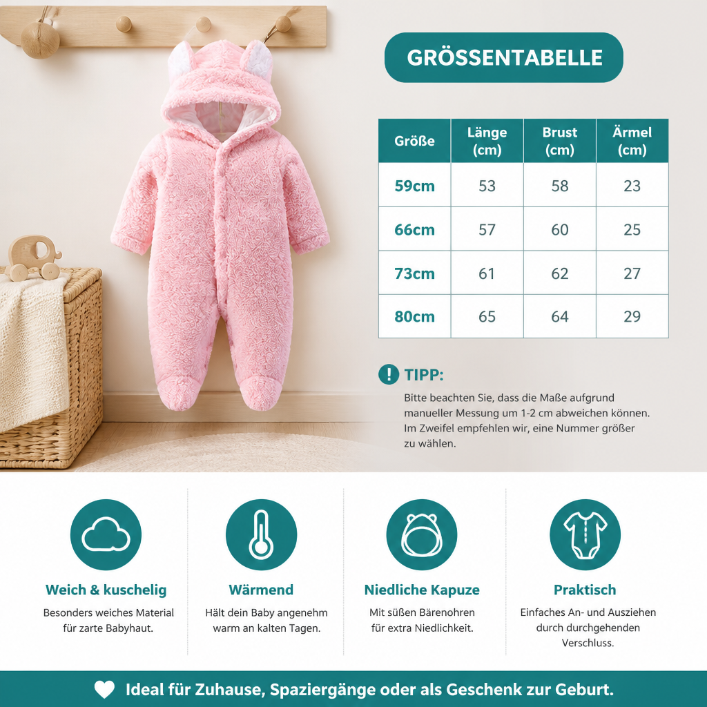 Weicher & kuscheliger Baby-Bären-Overall mit Kapuze