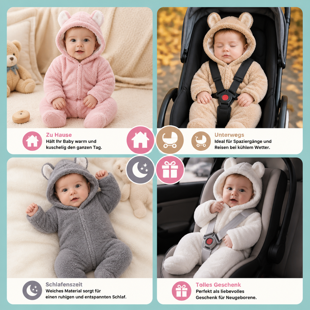 Weicher & kuscheliger Baby-Bären-Overall mit Kapuze