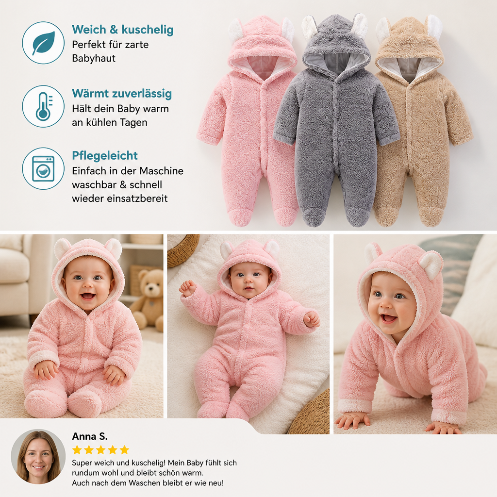Weicher & kuscheliger Baby-Bären-Overall mit Kapuze