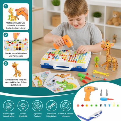 Safari-Tier-Bausteinset mit elektrischem Spielzeugbohrer für Kinder