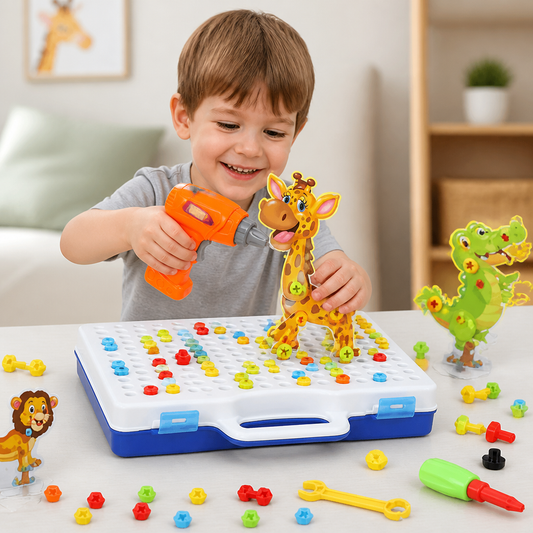 Safari-Tier-Bausteinset mit elektrischem Spielzeugbohrer für Kinder