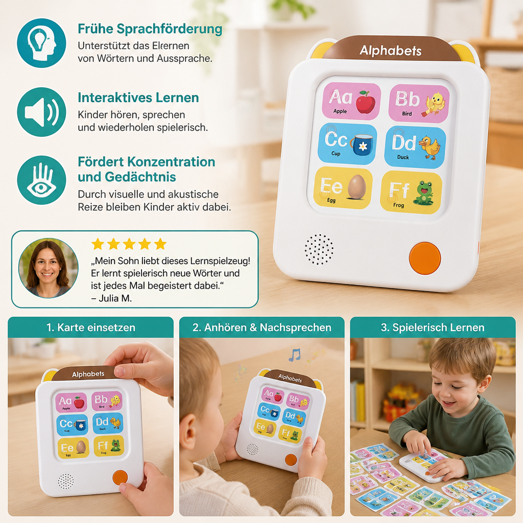 Interaktiver Englisch-Lernkartenleser für Kinder – Pädagogisches Lernspielzeug