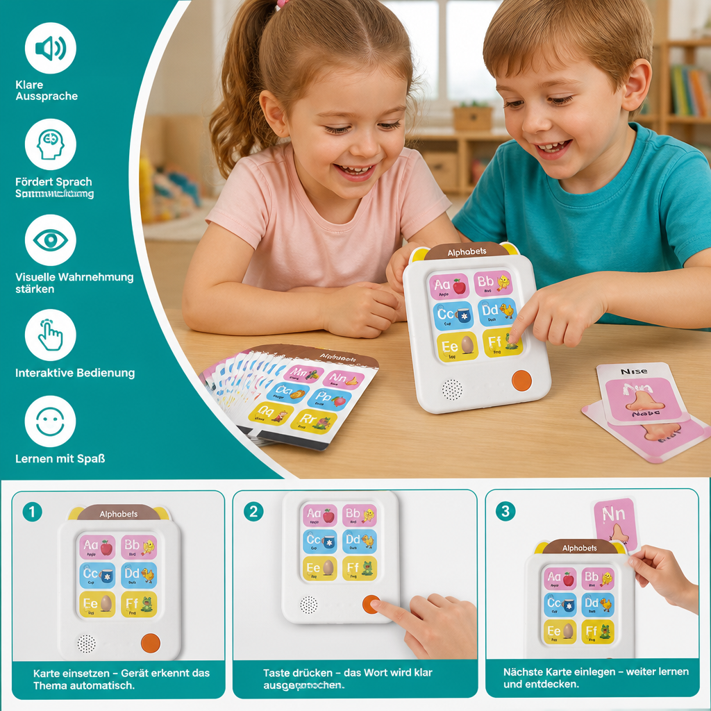 Interaktiver Englisch-Lernkartenleser für Kinder – Pädagogisches Lernspielzeug