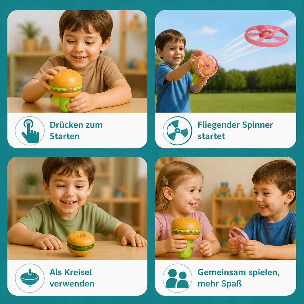 2-in-1 Kreisel & fliegender Spinner mit Starter für Kinder