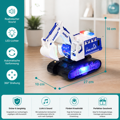 Transformierender Polizei-Roboter-Bagger mit Licht & Sound