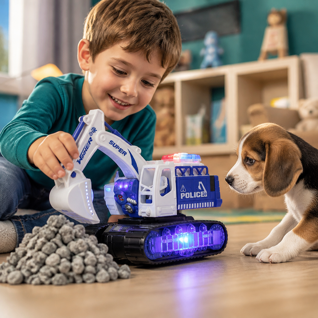 Transformierender Polizei-Roboter-Bagger mit Licht & Sound