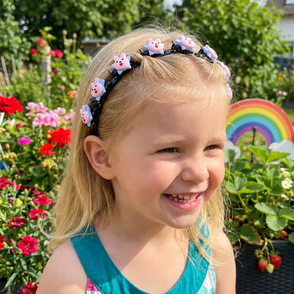 Niedliche Haarclips & Haarbänder für Mädchen mit Blumen-, Erdbeer- & Regenbogen-Anhängern