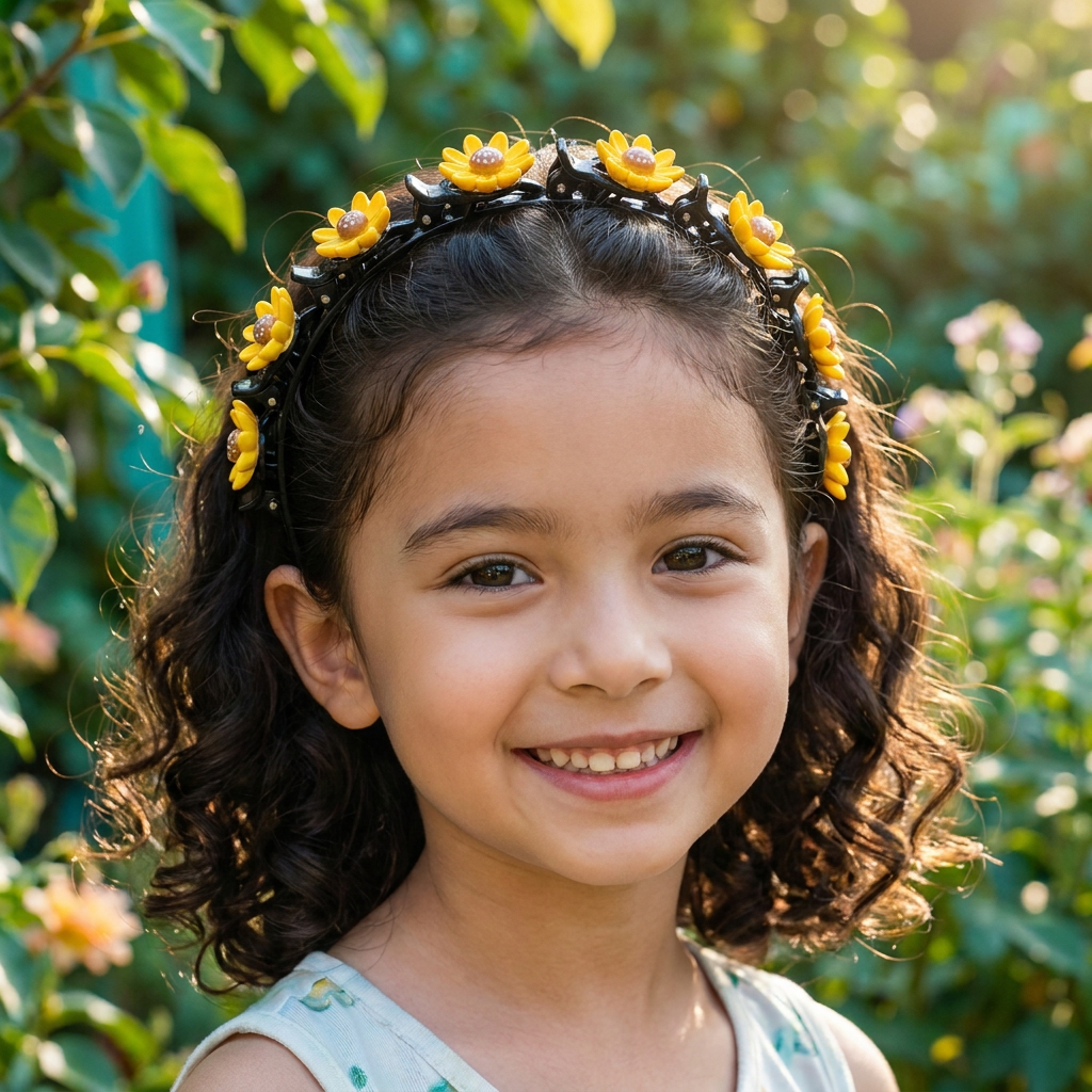 Niedliche Haarclips & Haarbänder für Mädchen mit Blumen-, Erdbeer- & Regenbogen-Anhängern