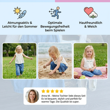Sommerliches 2-teiliges Mädchen-Set – Ärmelloses Top mit Denim-Weitbein-Hose