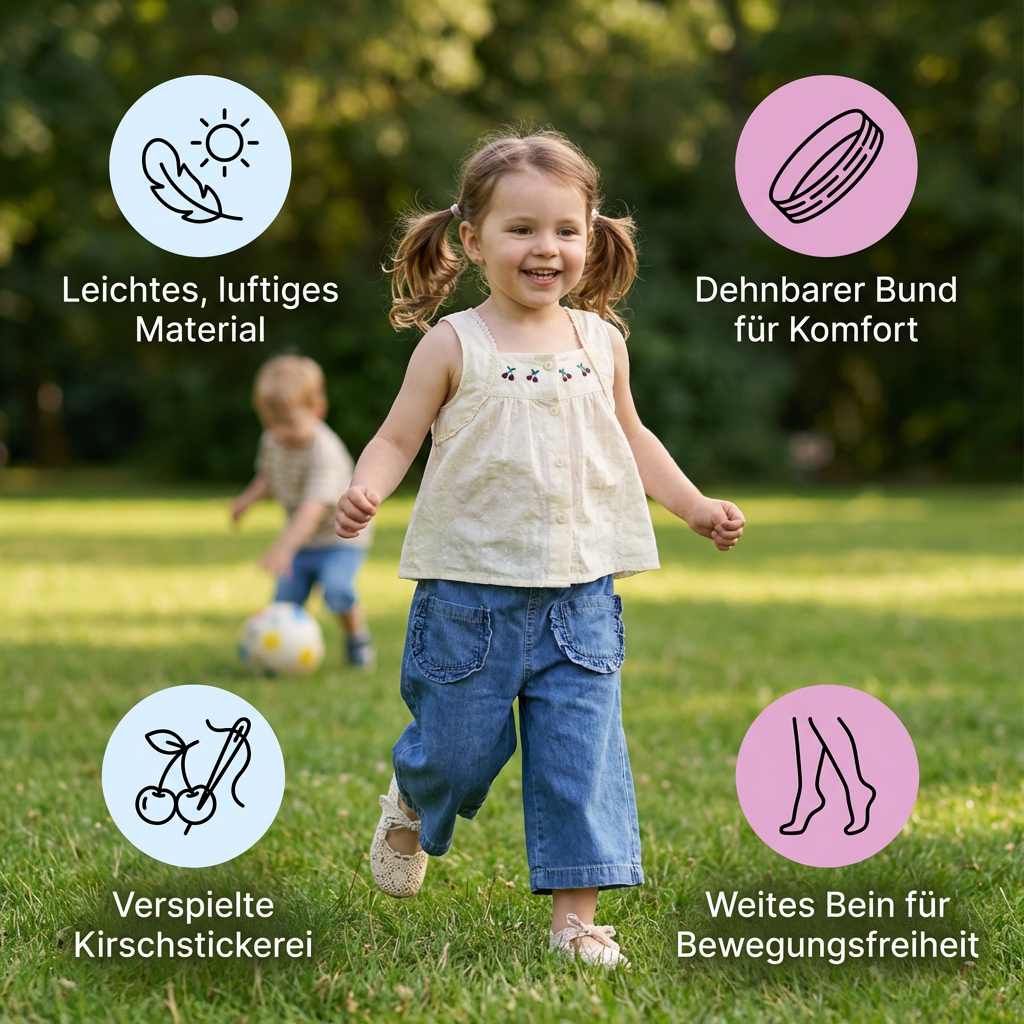 Sommerliches 2-teiliges Mädchen-Set – Ärmelloses Top mit Denim-Weitbein-Hose
