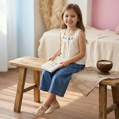 Sommerliches 2-teiliges Mädchen-Set – Ärmelloses Top mit Denim-Weitbein-Hose