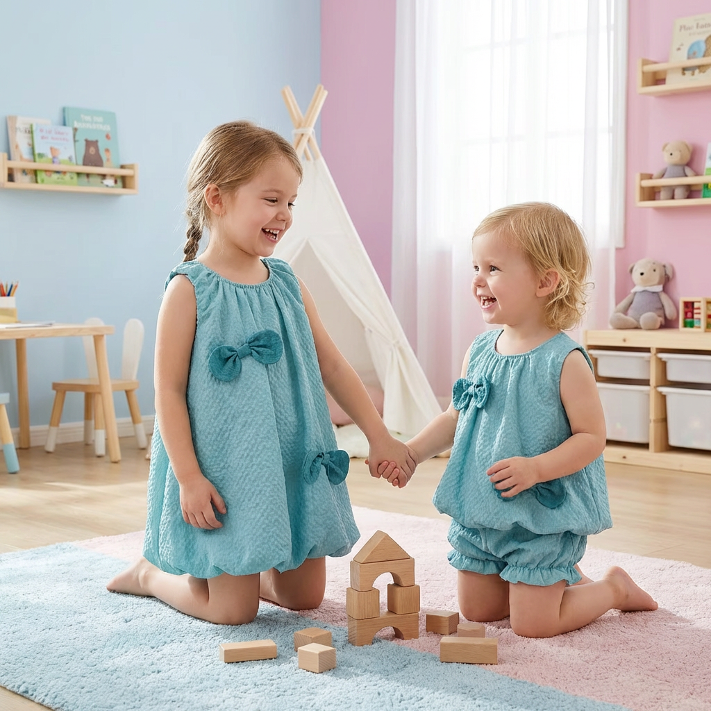 Trendiges 2-teiliges Mädchen-Set – Grünes Outfit mit Schleifen-Details
