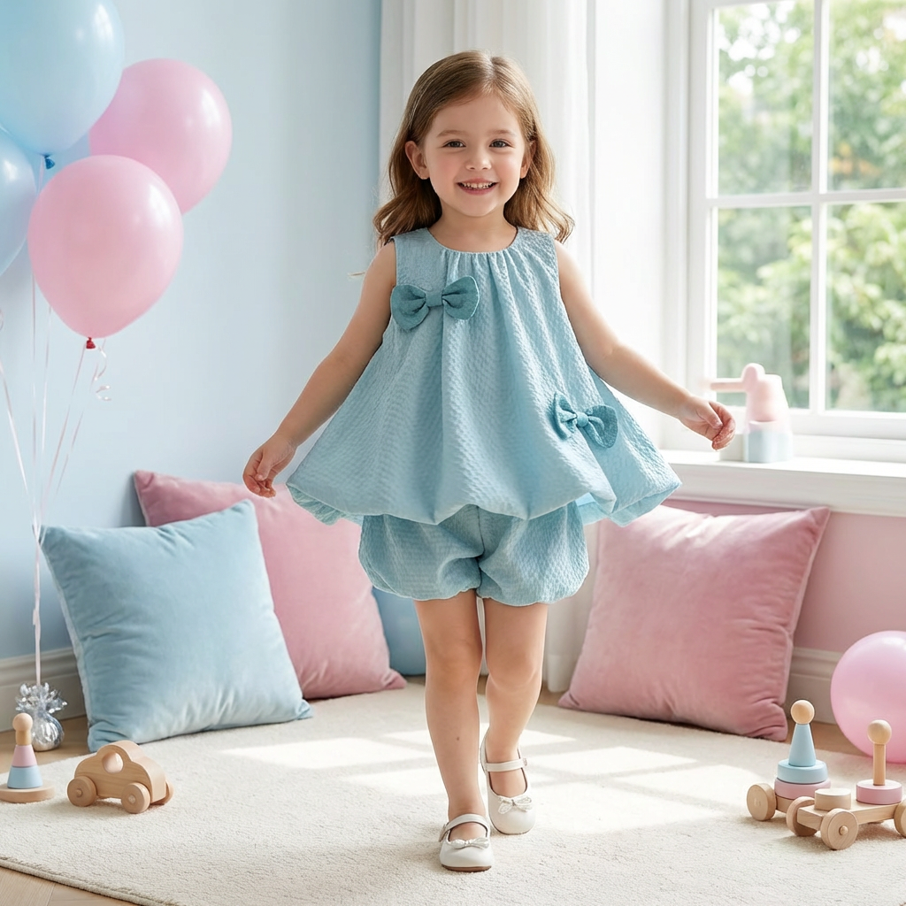 Trendiges 2-teiliges Mädchen-Set – Grünes Outfit mit Schleifen-Details