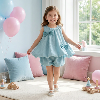 Trendiges 2-teiliges Mädchen-Set – Grünes Outfit mit Schleifen-Details
