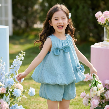 Trendiges 2-teiliges Mädchen-Set – Grünes Outfit mit Schleifen-Details