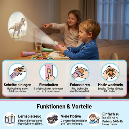 Kinder Projektor Taschenlampe – Gute-Nacht Geschichten & Lernspielzeug