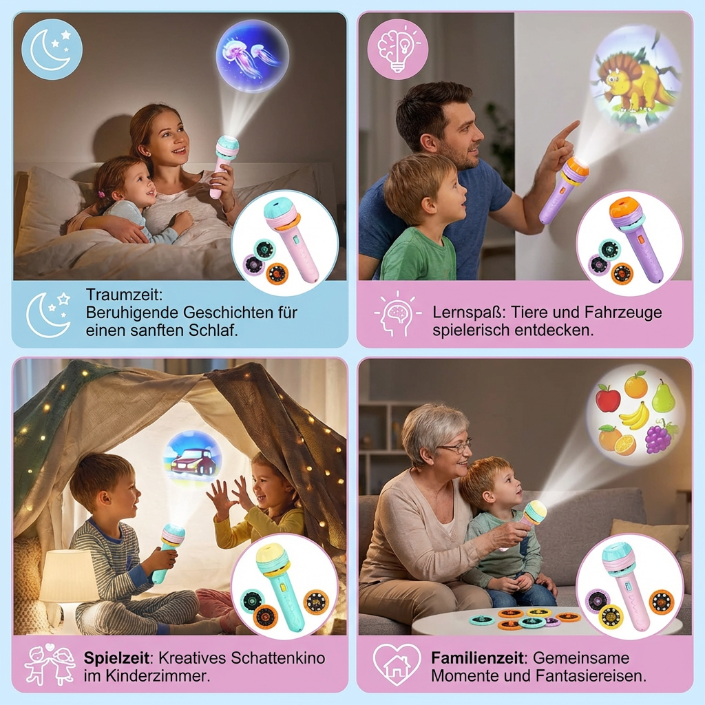 Kinder Projektor Taschenlampe – Gute-Nacht Geschichten & Lernspielzeug