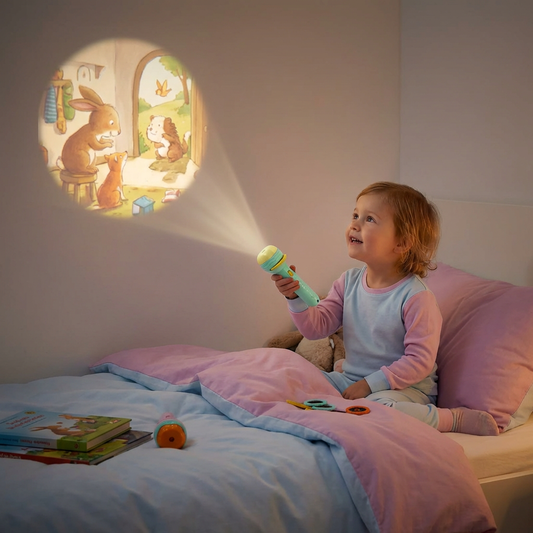 Kinder Projektor Taschenlampe – Gute-Nacht Geschichten & Lernspielzeug