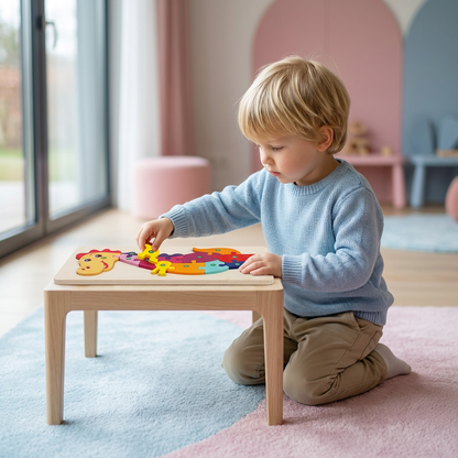 Holz Puzzle für Kinder – Lernspielzeug mit Zahlen & Tieren