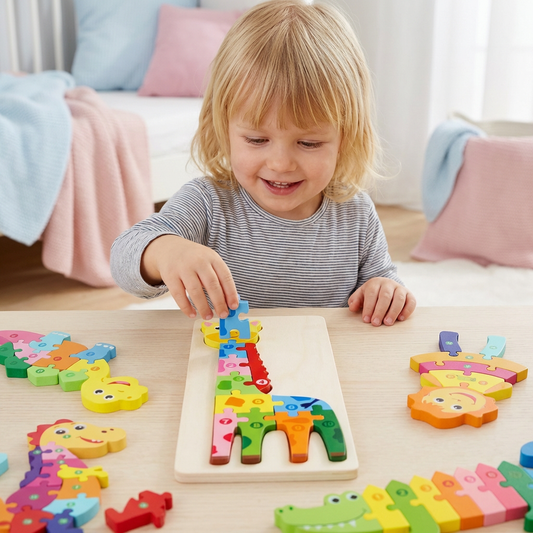 Holz Puzzle für Kinder – Lernspielzeug mit Zahlen & Tieren