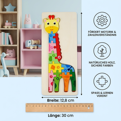 Holz Puzzle für Kinder – Lernspielzeug mit Zahlen & Tieren