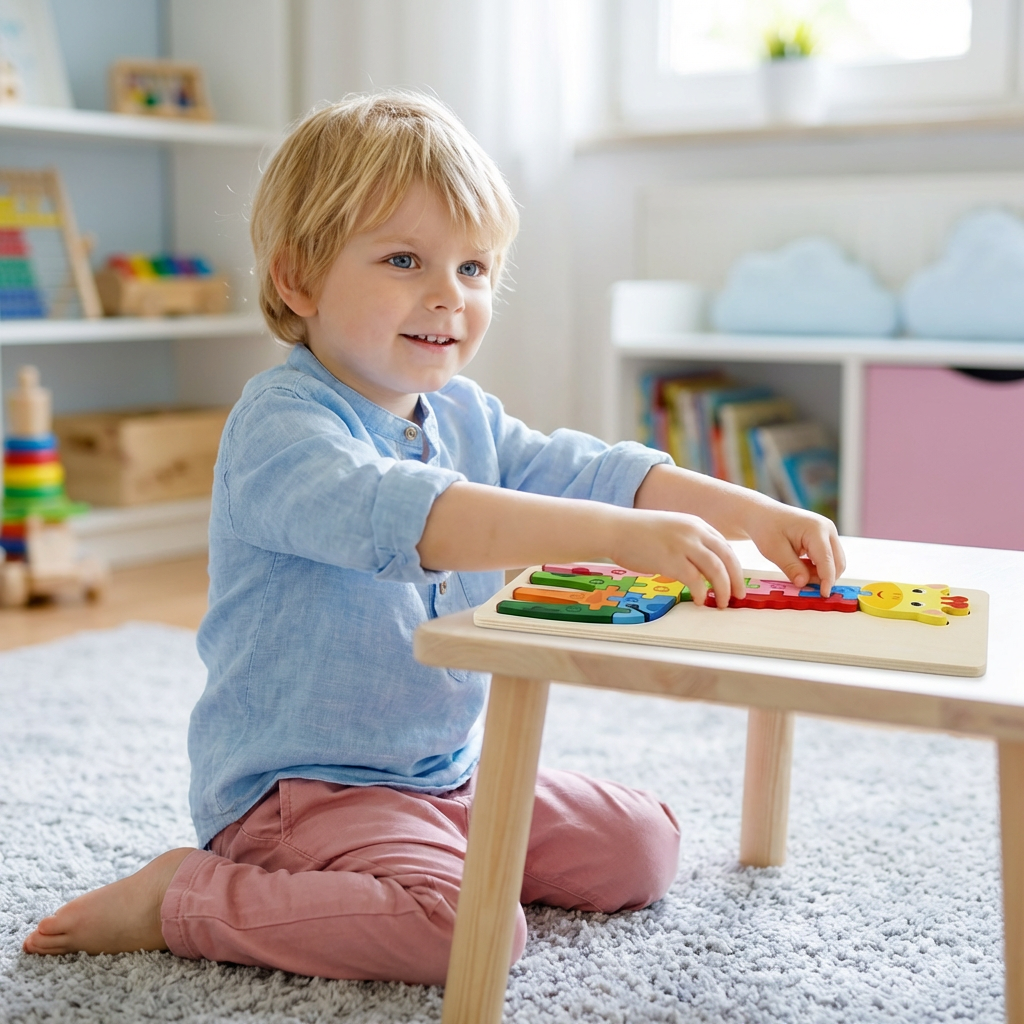 Holz Puzzle für Kinder – Lernspielzeug mit Zahlen & Tieren
