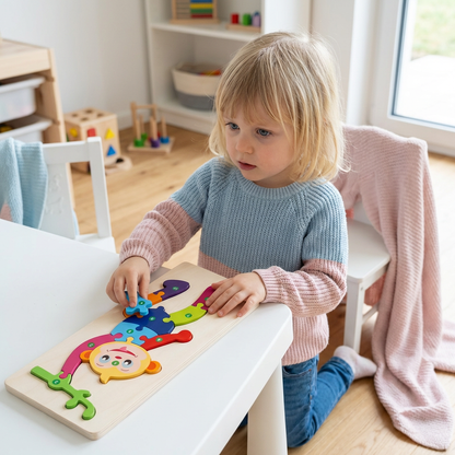 Holz Puzzle für Kinder – Lernspielzeug mit Zahlen & Tieren