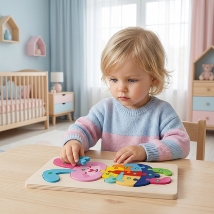 Holz Puzzle für Kinder – Lernspielzeug mit Zahlen & Tieren