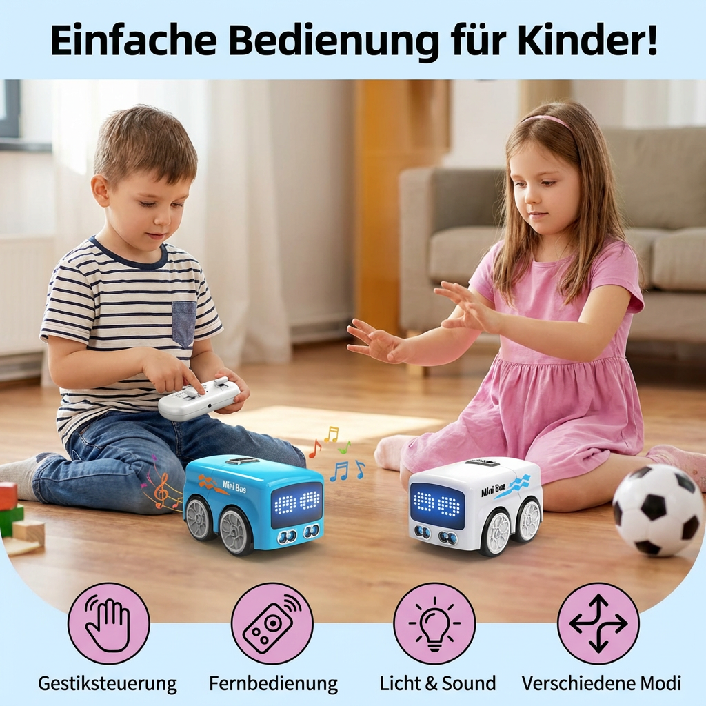 Smart RC Mini Bus Spielzeug – Gestensteuerung & LED-Licht Auto für Kinder