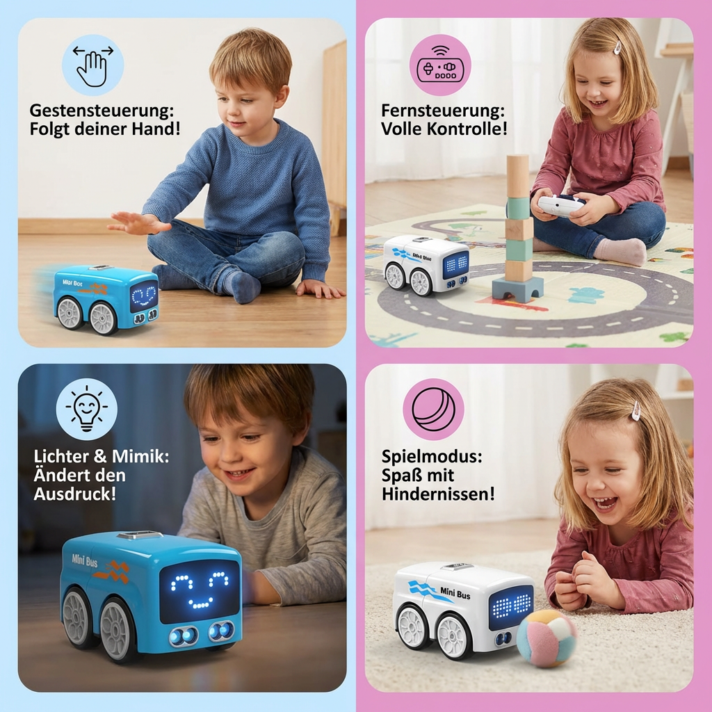 Smart RC Mini Bus Spielzeug – Gestensteuerung & LED-Licht Auto für Kinder