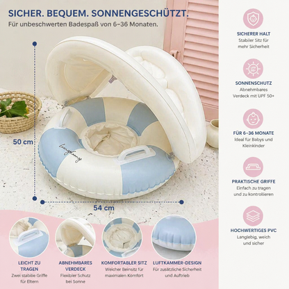 Aufblasbarer Retro Streifen Baby-Schwimmring mit abnehmbaren Sonnendach – Sicherer Sitz von 6–36 Monaten