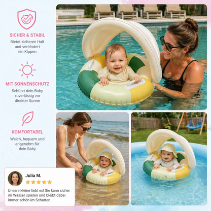 Aufblasbarer Retro Streifen Baby-Schwimmring mit abnehmbaren Sonnendach – Sicherer Sitz von 6–36 Monaten